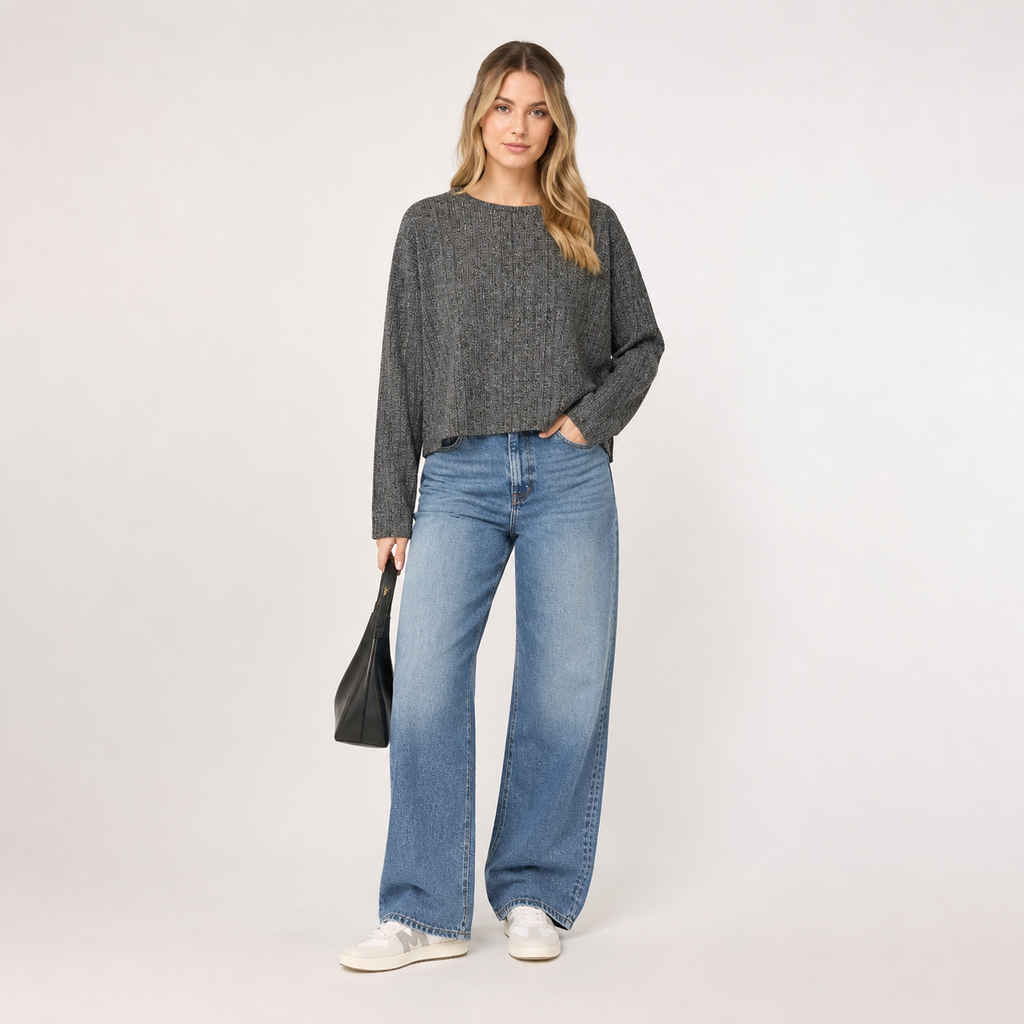 Pulover QS by s.Oliver cu textură reiată și croială oversized