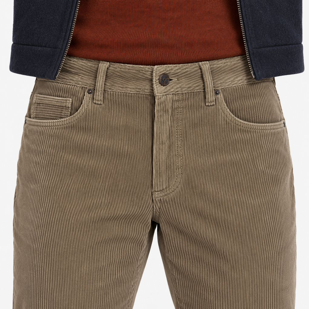Pantaloni State of Art din catifea raiată taupe Modern Fit 06