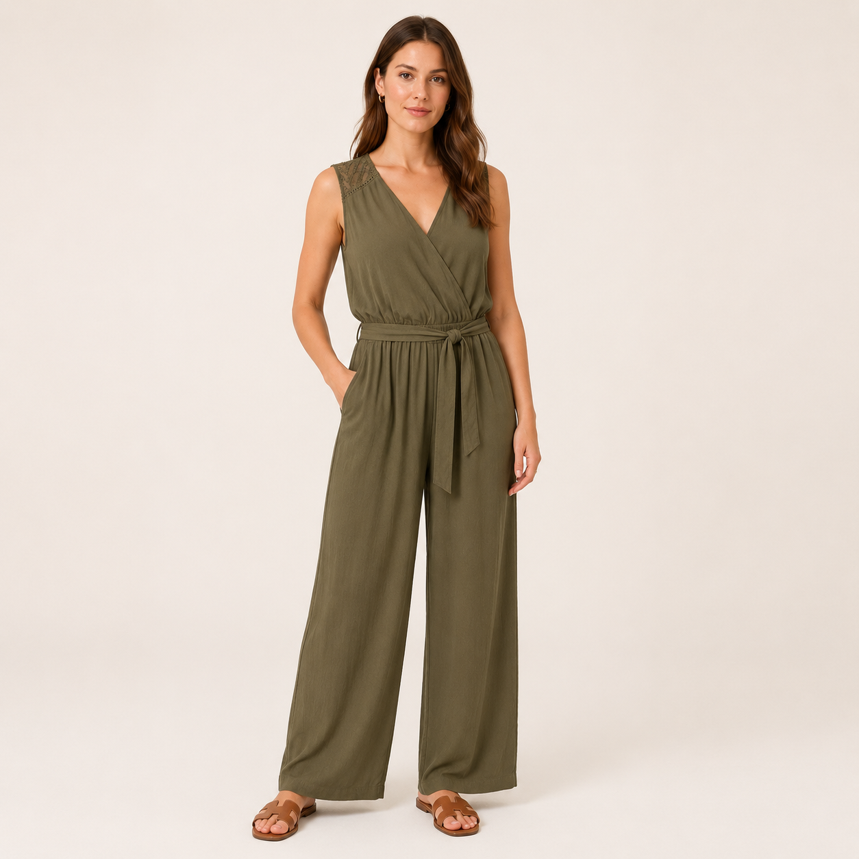Salopetă Object verde olive wide leg