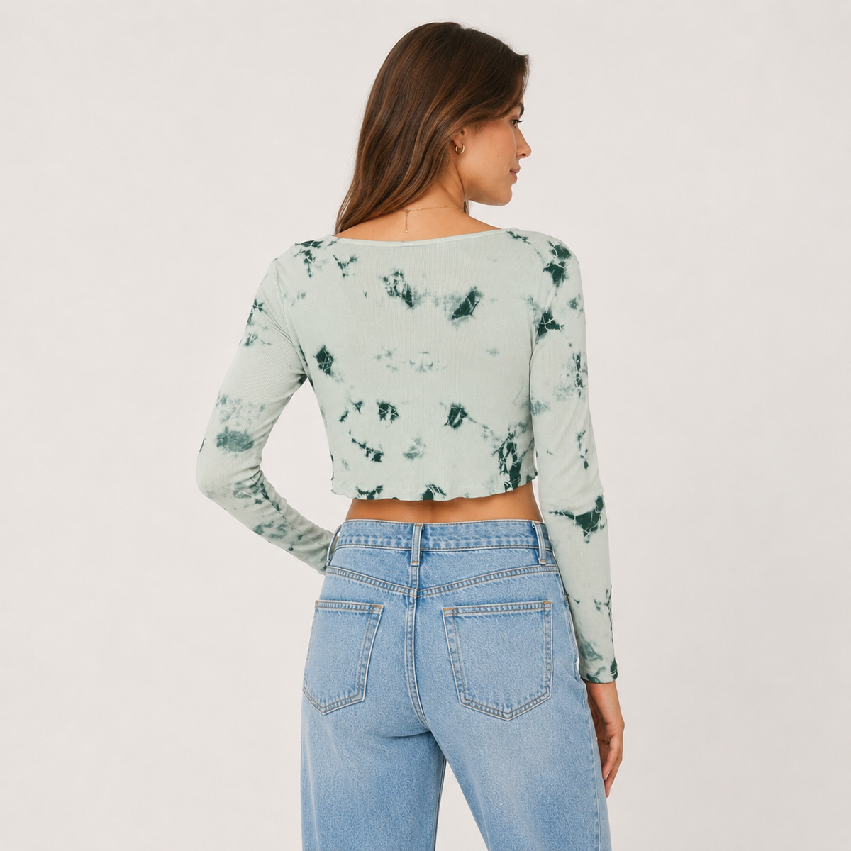 Bluză Only Life cropped verde mentă cu imprimeu tie dye și decolteu în V