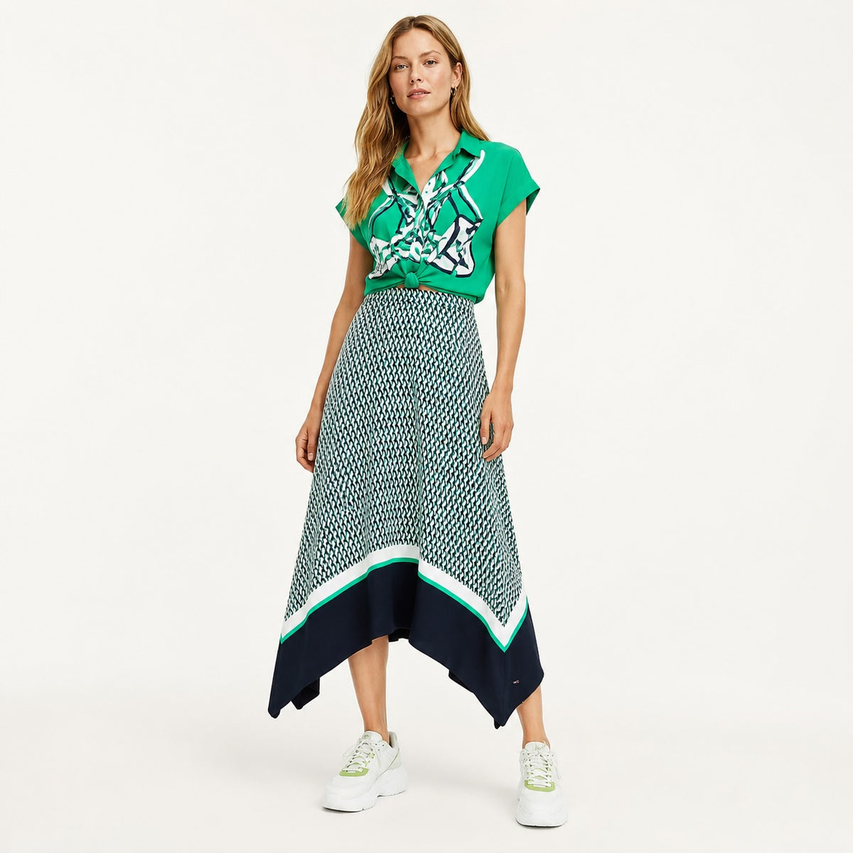 Fustă Tommy Hilfiger asimetrică cu imprimeu geometric