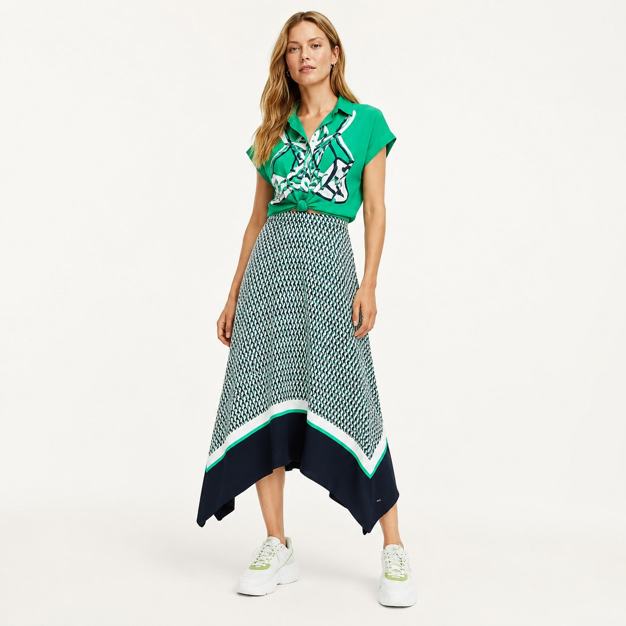Fustă Tommy Hilfiger asimetrică cu imprimeu geometric