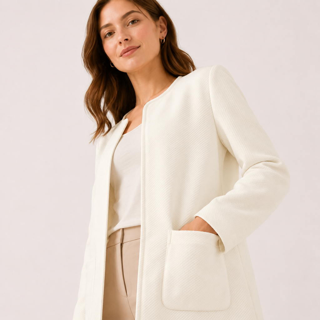 Sacou lung H&M alb din material texturat