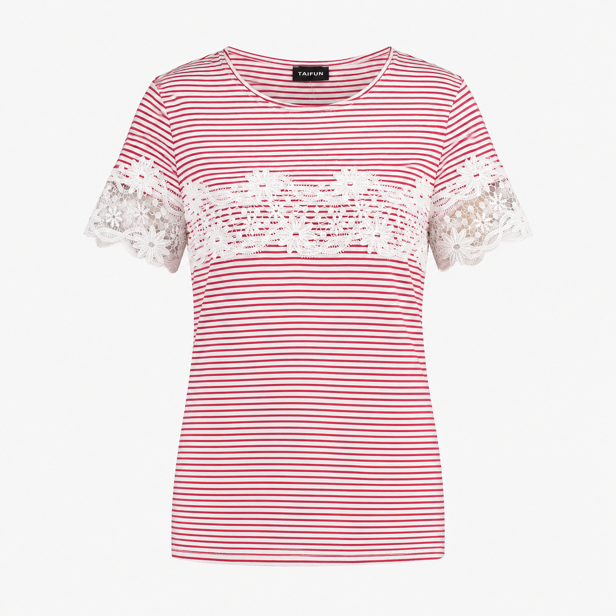 Tricou Taifun Garden Blooms cu dungi roșii și dantelă albă