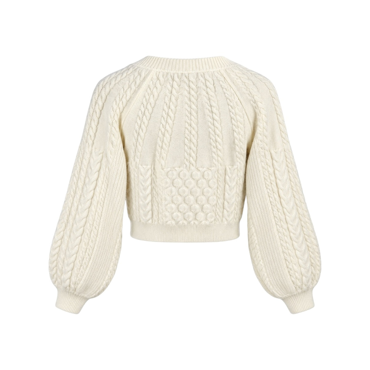 Pulover CIDER crem cropped din tricot torsadat, vedere spate pe manechin invizibil
