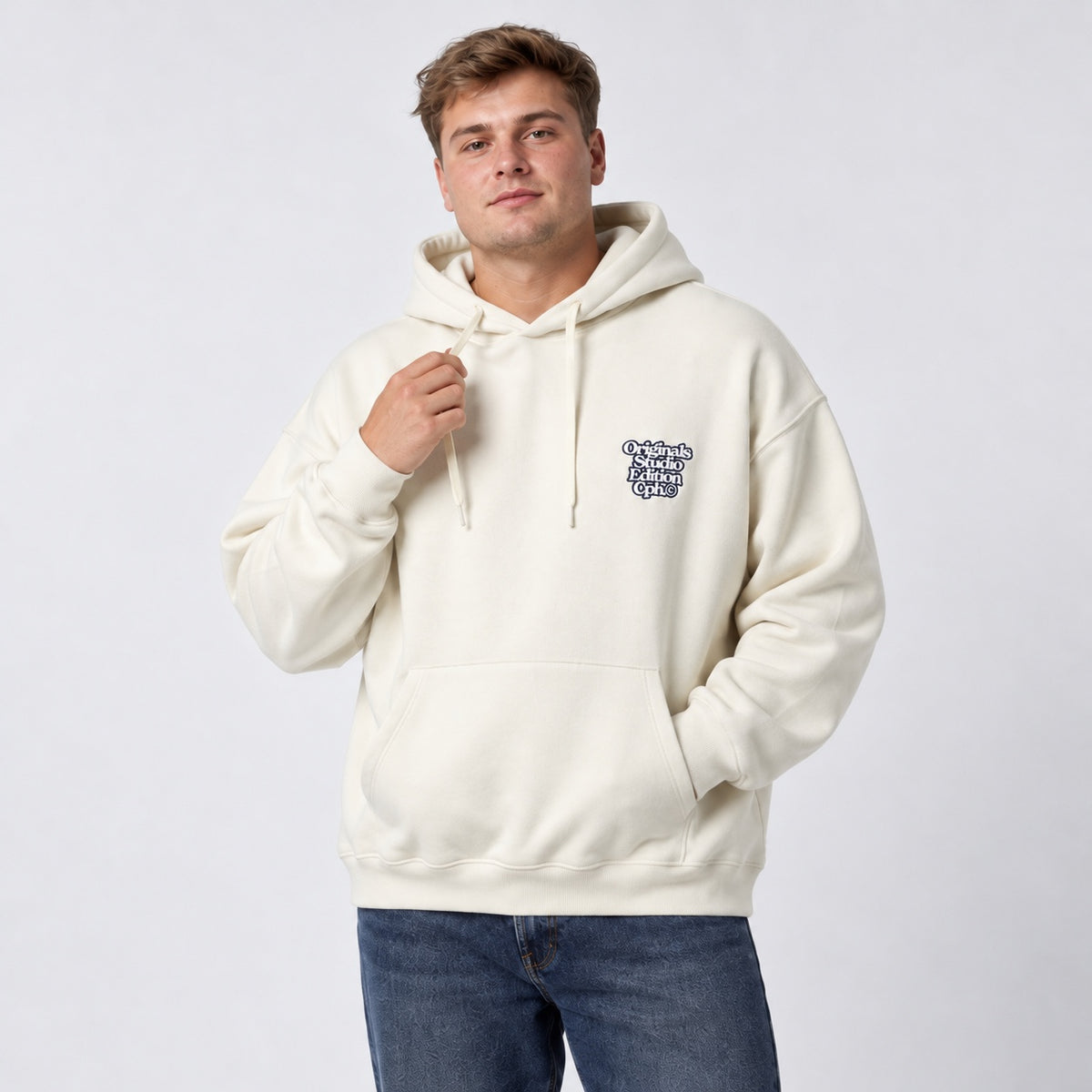 Hanorac Jack & Jones Originals Astoria crem Antique White, pe model, față