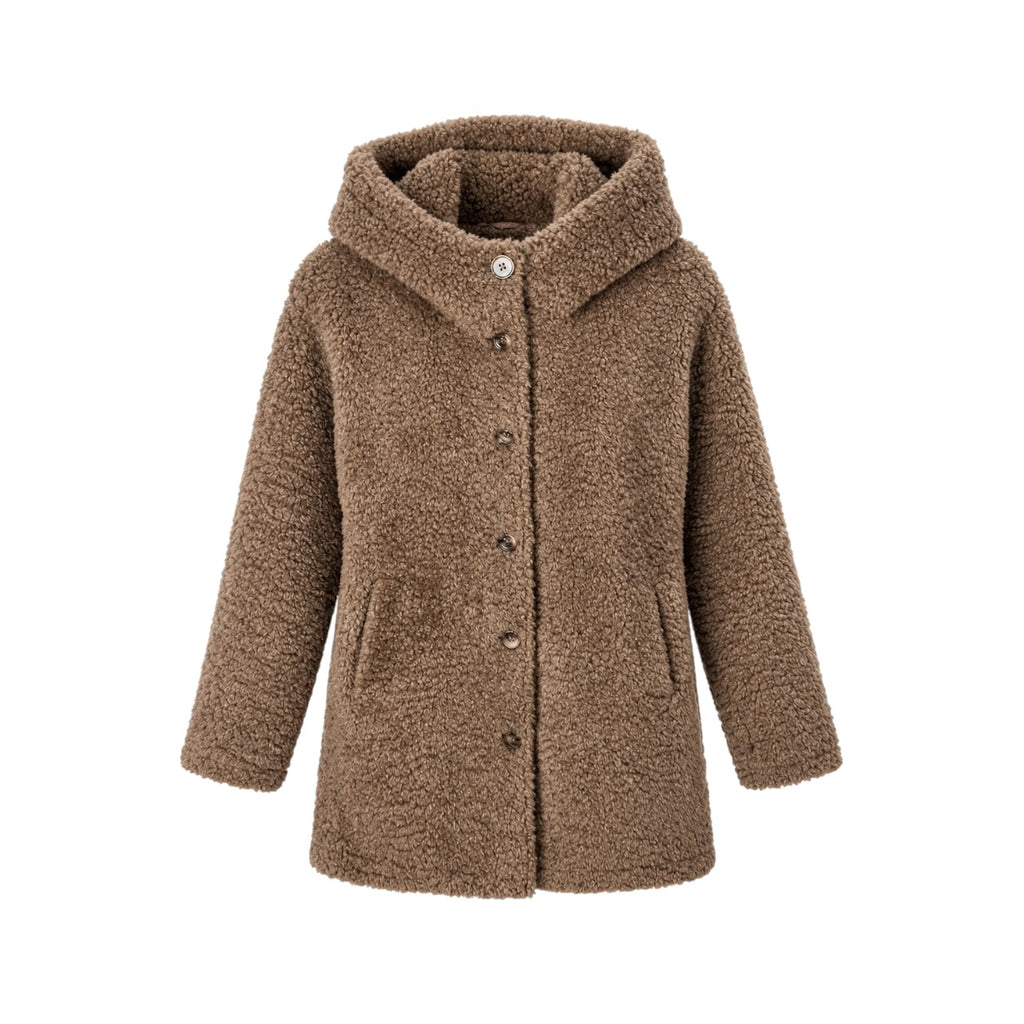 Palton teddy 17 & CO maro cu glugă, față pe manechin invizibil