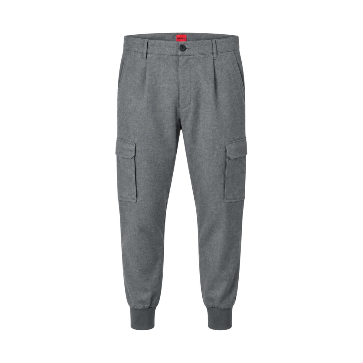 Pantaloni HUGO cargo gri pe manechin invizibil, vedere frontală