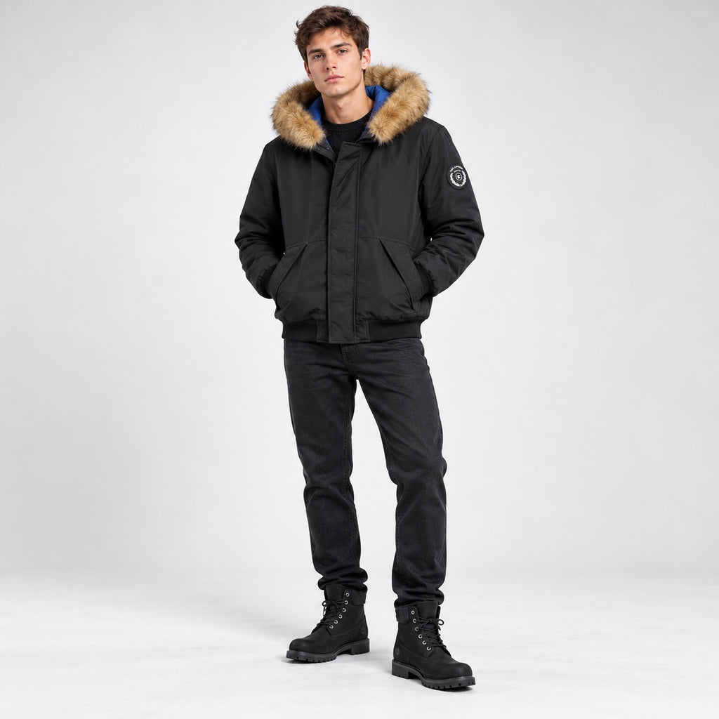 Geacă Ted Lapidus bomber neagră, ținută completă pe model
