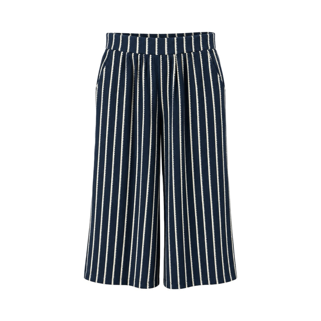 Pantaloni Gina Benotti culotte cu dungi bleumarin și crem, față pe manechin invizibil