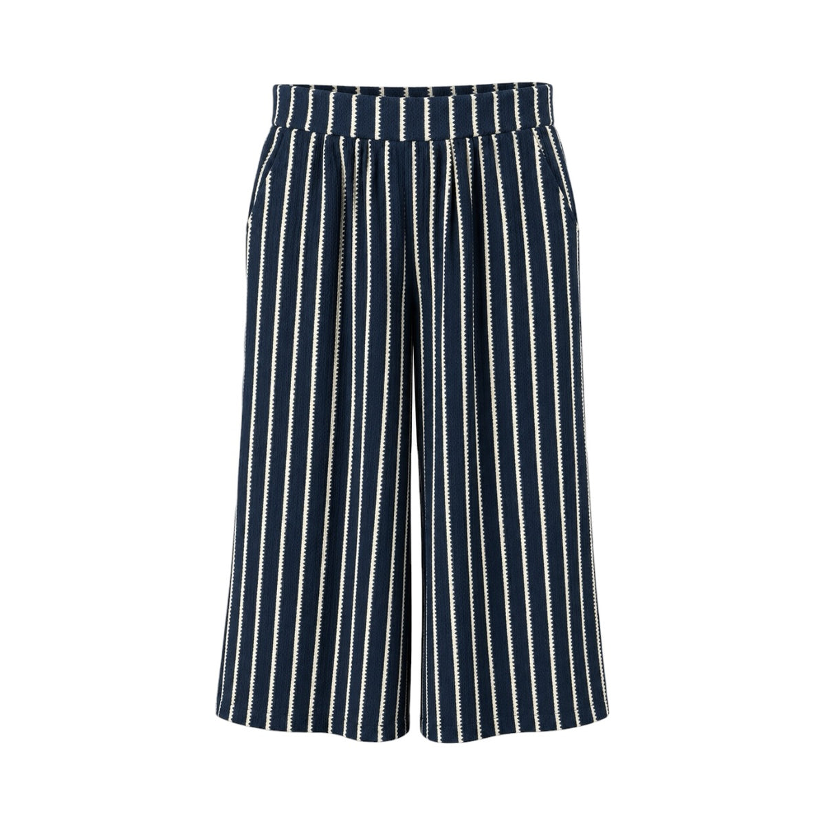 Pantaloni Gina Benotti culotte cu dungi bleumarin și crem, față pe manechin invizibil