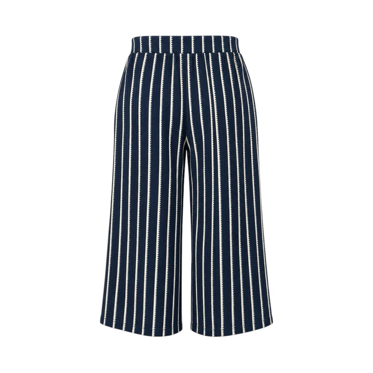 Pantaloni Gina Benotti culotte bleumarin cu dungi crem, spate pe manechin invizibil