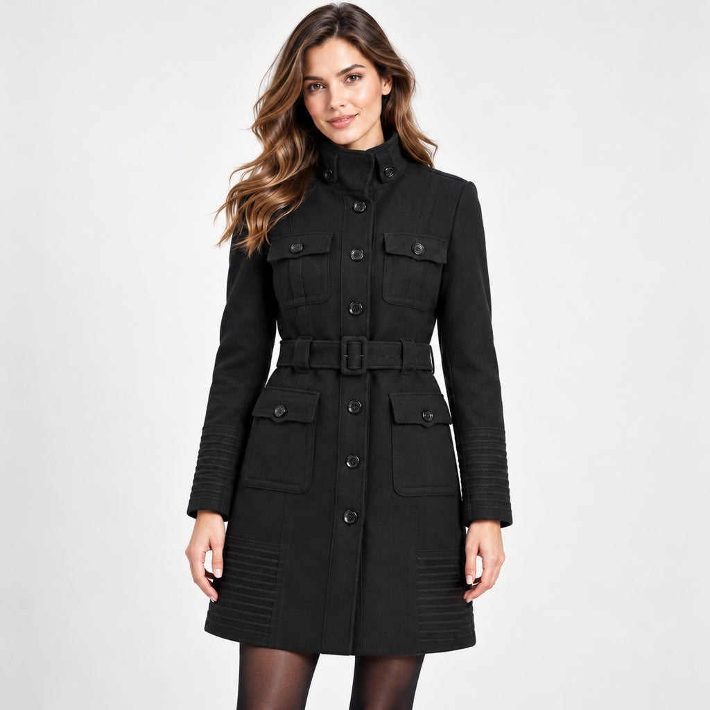 Palton Esprit Collection negru cu nasturi, vedere față pe model