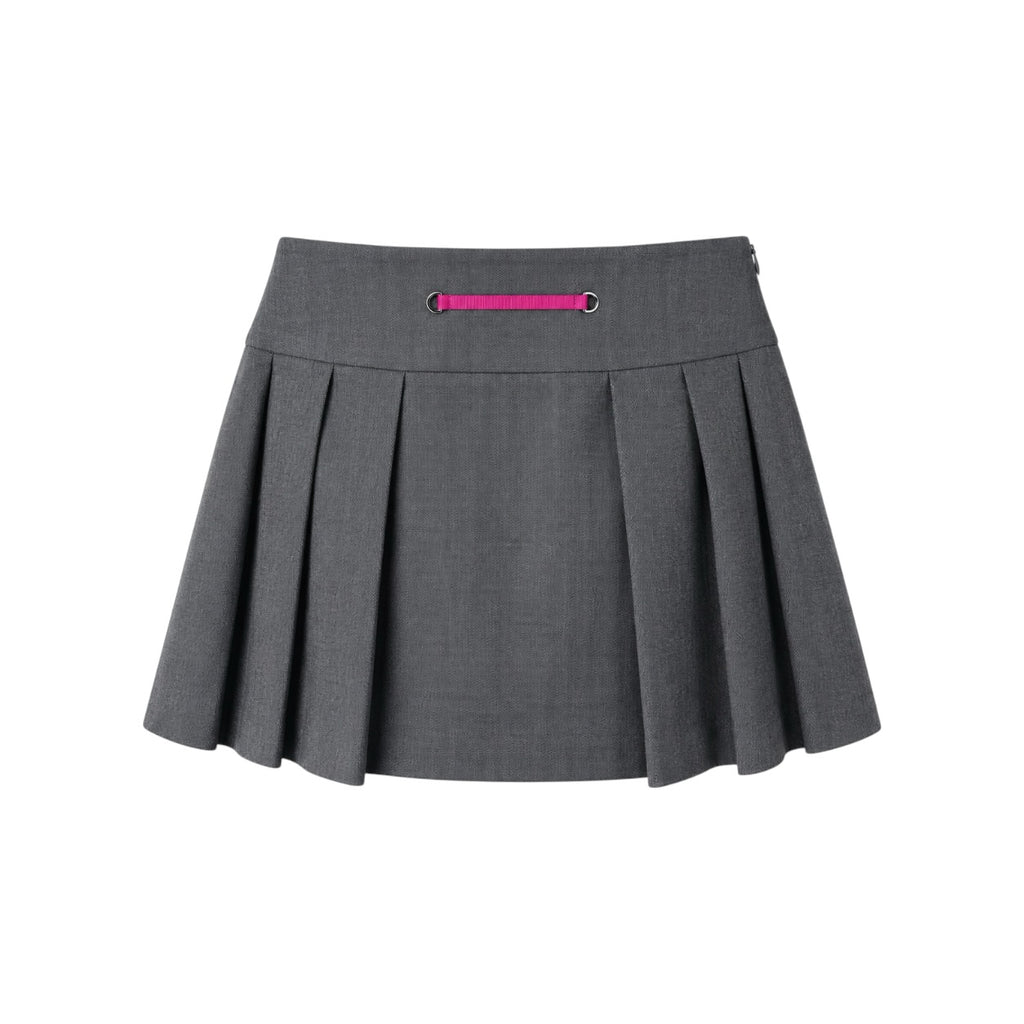 Fustă Pennyblack gri cu pliuri late și fermoare fucsia, fotografie produs față