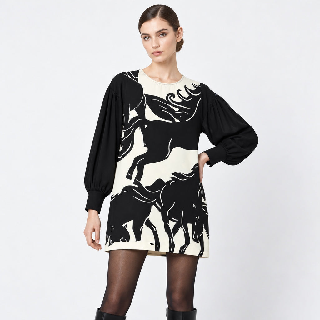 Rochie SPORTMAX CODE croială dreaptă lejeră, mâneci bufante, vedere frontală
