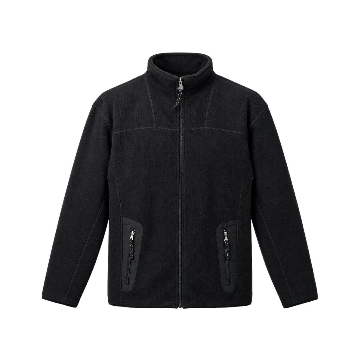 Jachetă fleece Crane Sports neagră, produs frontal pe manechin invizibil