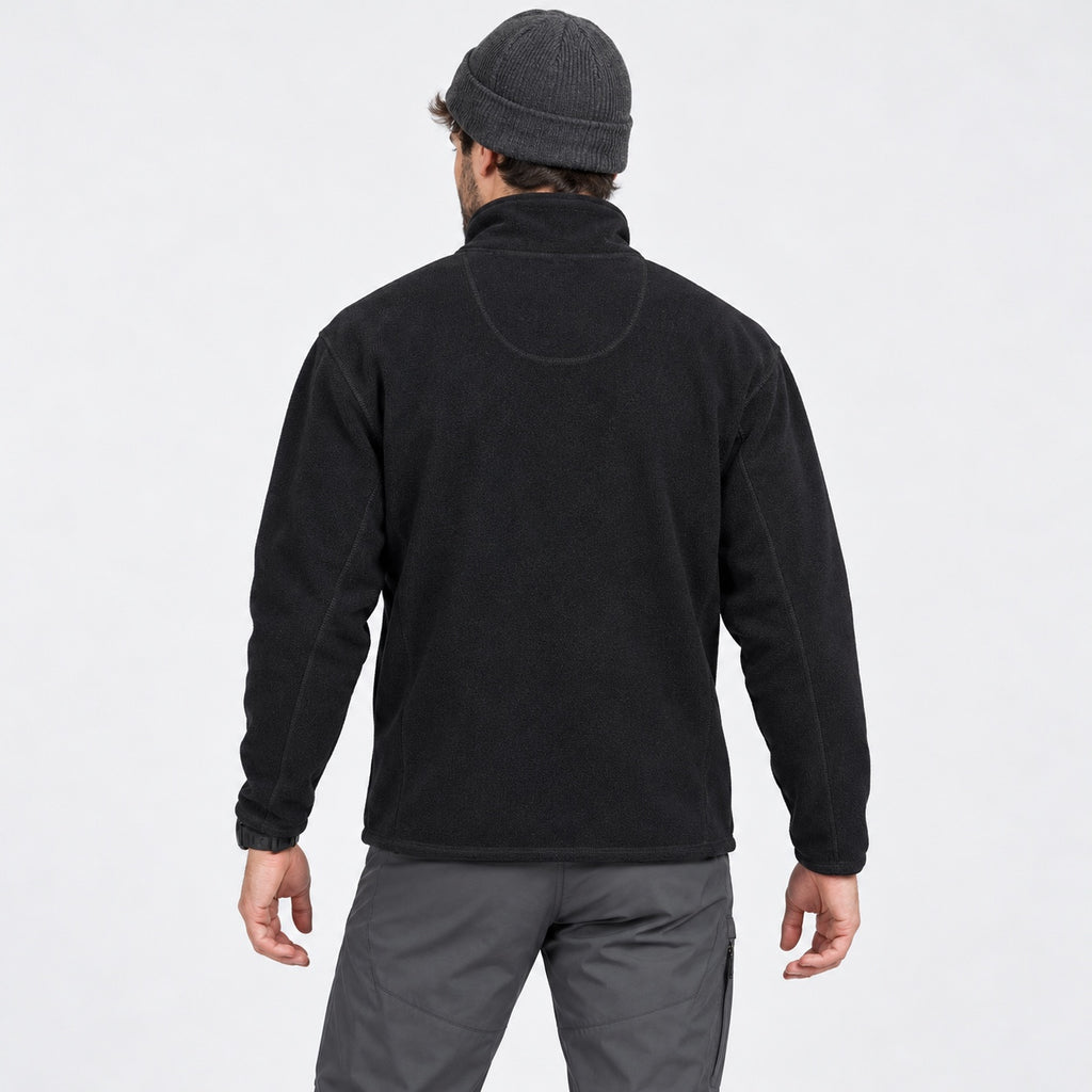 Jachetă fleece Crane Sports neagră, vedere din spate pe model