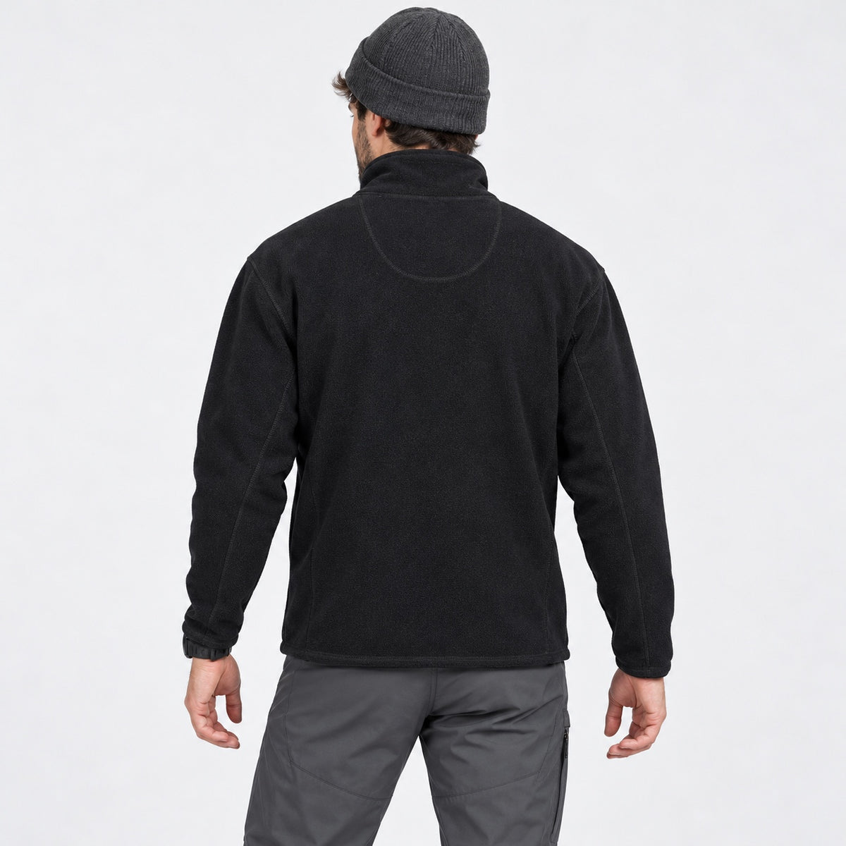 Jachetă fleece Crane Sports neagră, vedere din spate pe model