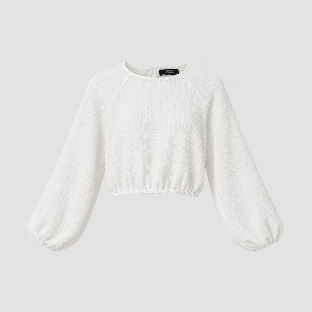 Bluză Bershka albă crop cu spate decupat