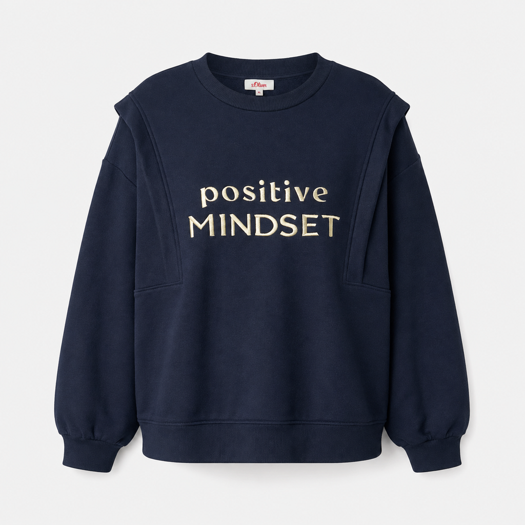 Hanorac s.Oliver bleumarin cu broderie Positive Mindset