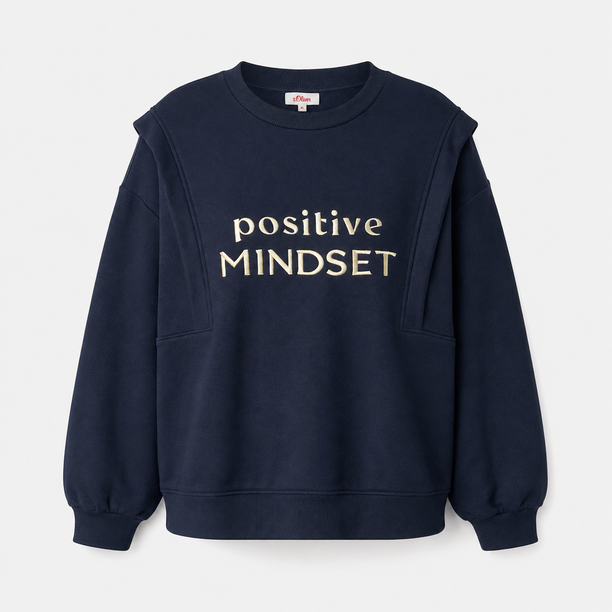 Hanorac s.Oliver bleumarin cu broderie Positive Mindset
