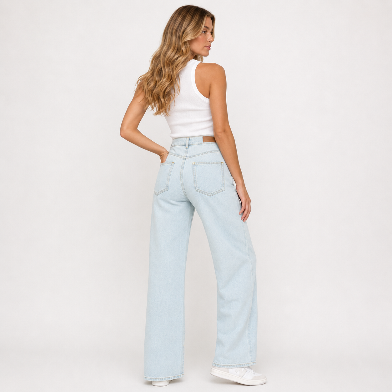 Blugi Review albastru deschis wide leg