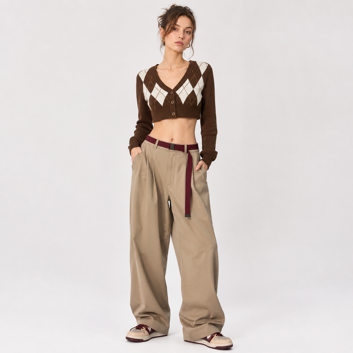 Cardigan H&M Divided cropped cu model argyle