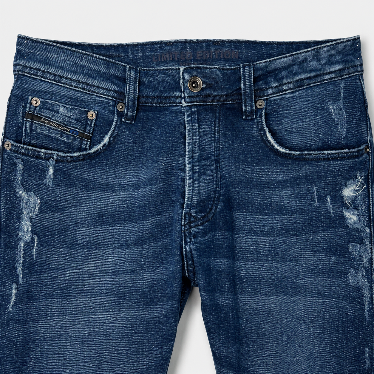 Blugi Diesel Limited Edition albastru închis distressed