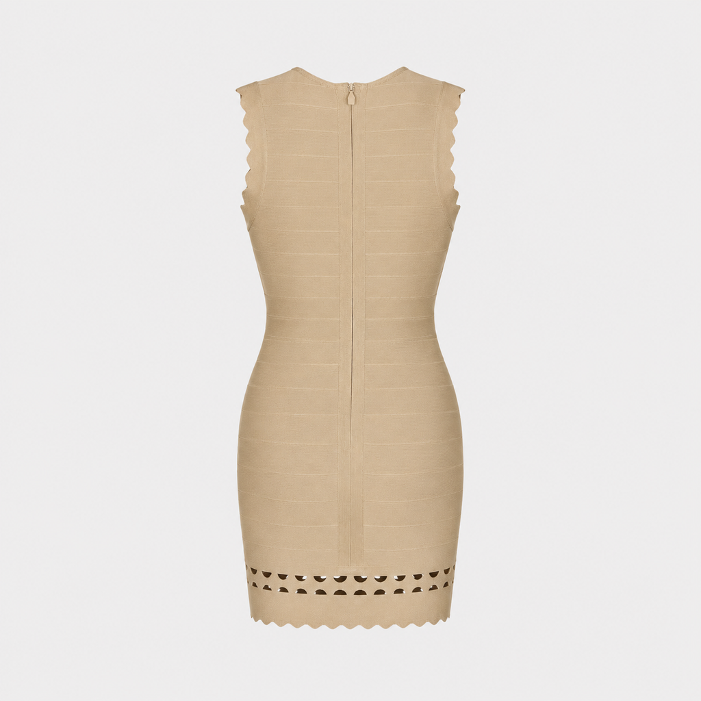 Rochie Mangano bej bodycon fără mâneci