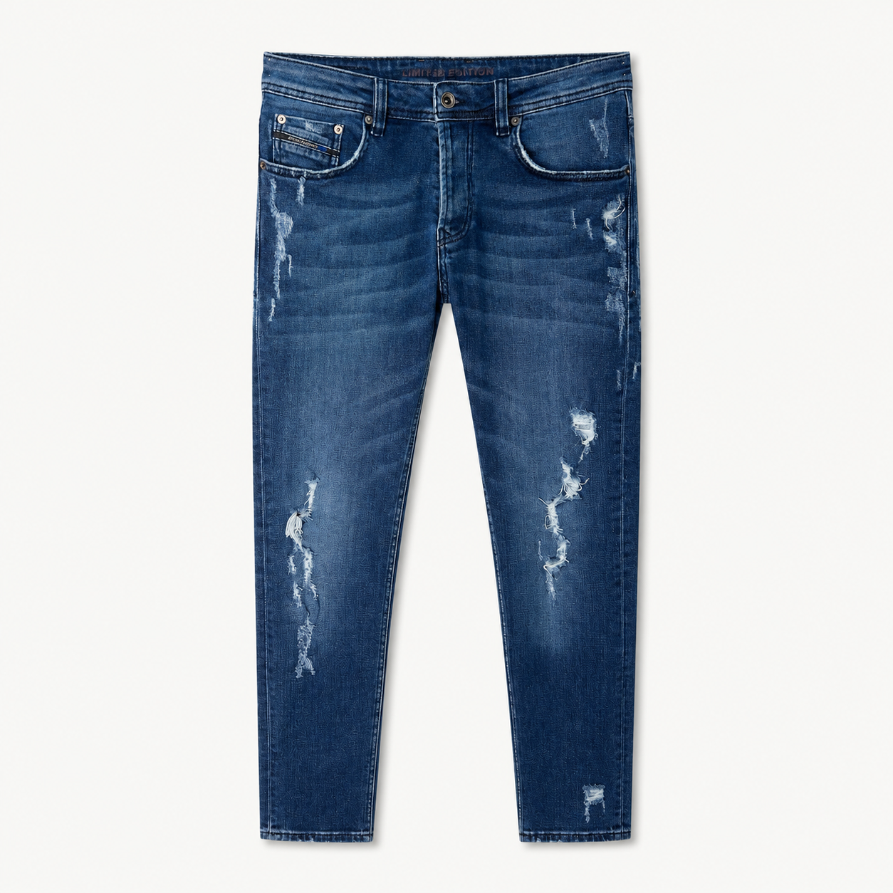 Blugi Diesel Limited Edition albastru închis distressed