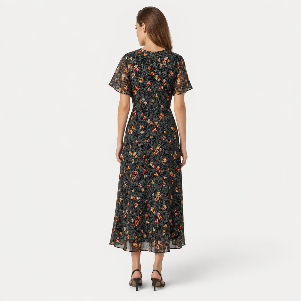 Rochie Q/S neagră cu buline și flori
