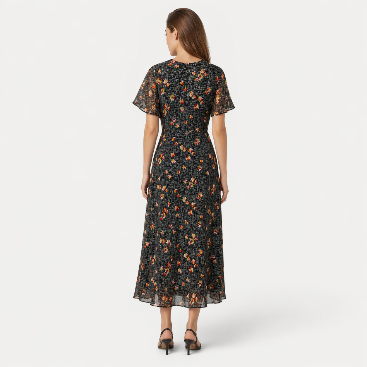 Rochie Q/S neagră cu buline și flori