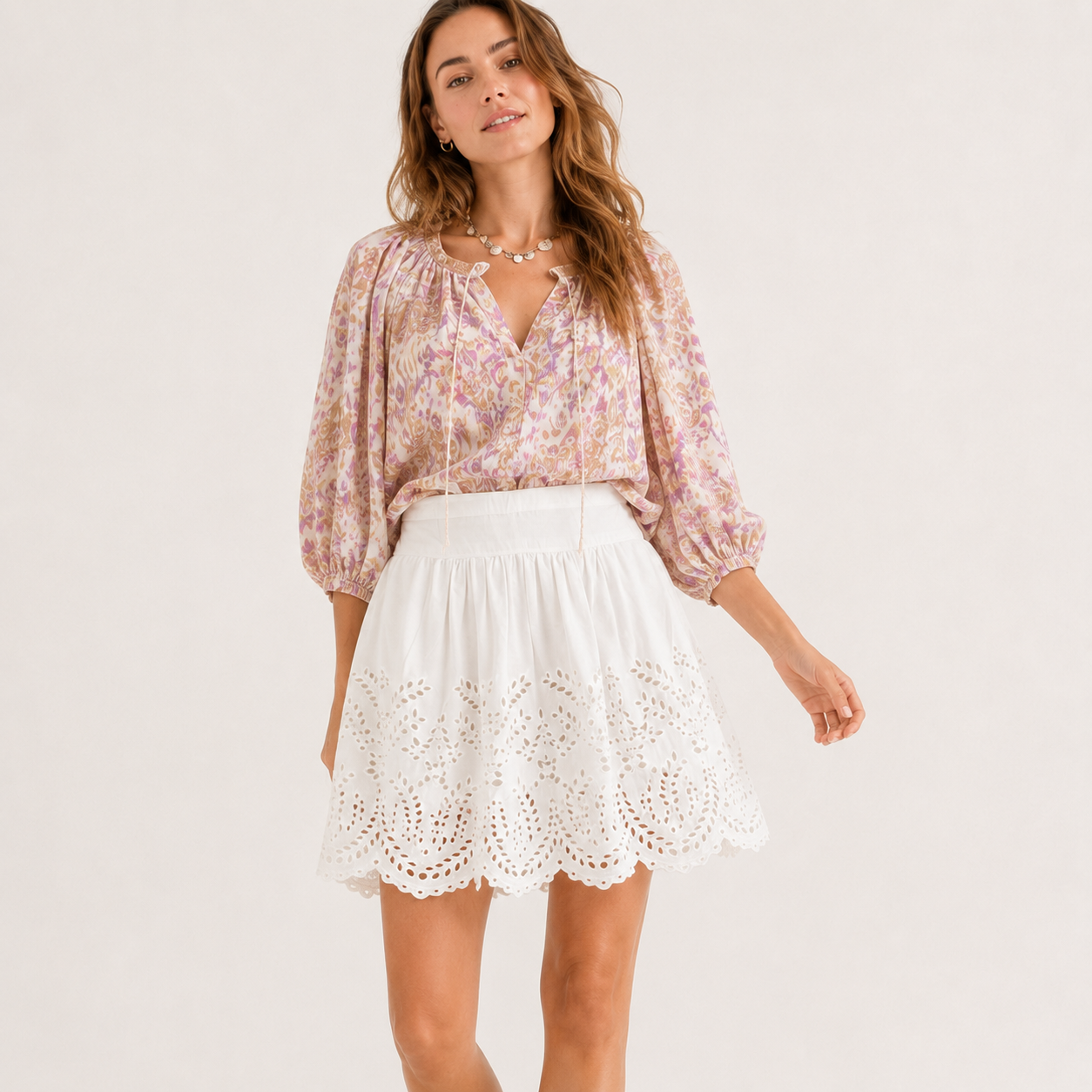 Fustă Isabel Marant Étoile albă cu broderie perforată