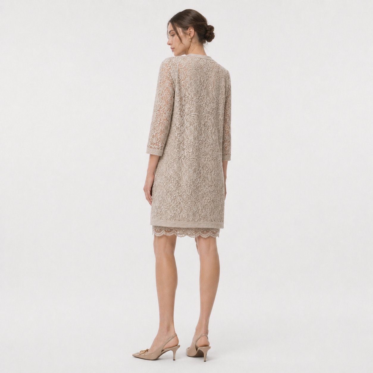 Set rochie din dantelă și cardigan Comma bej