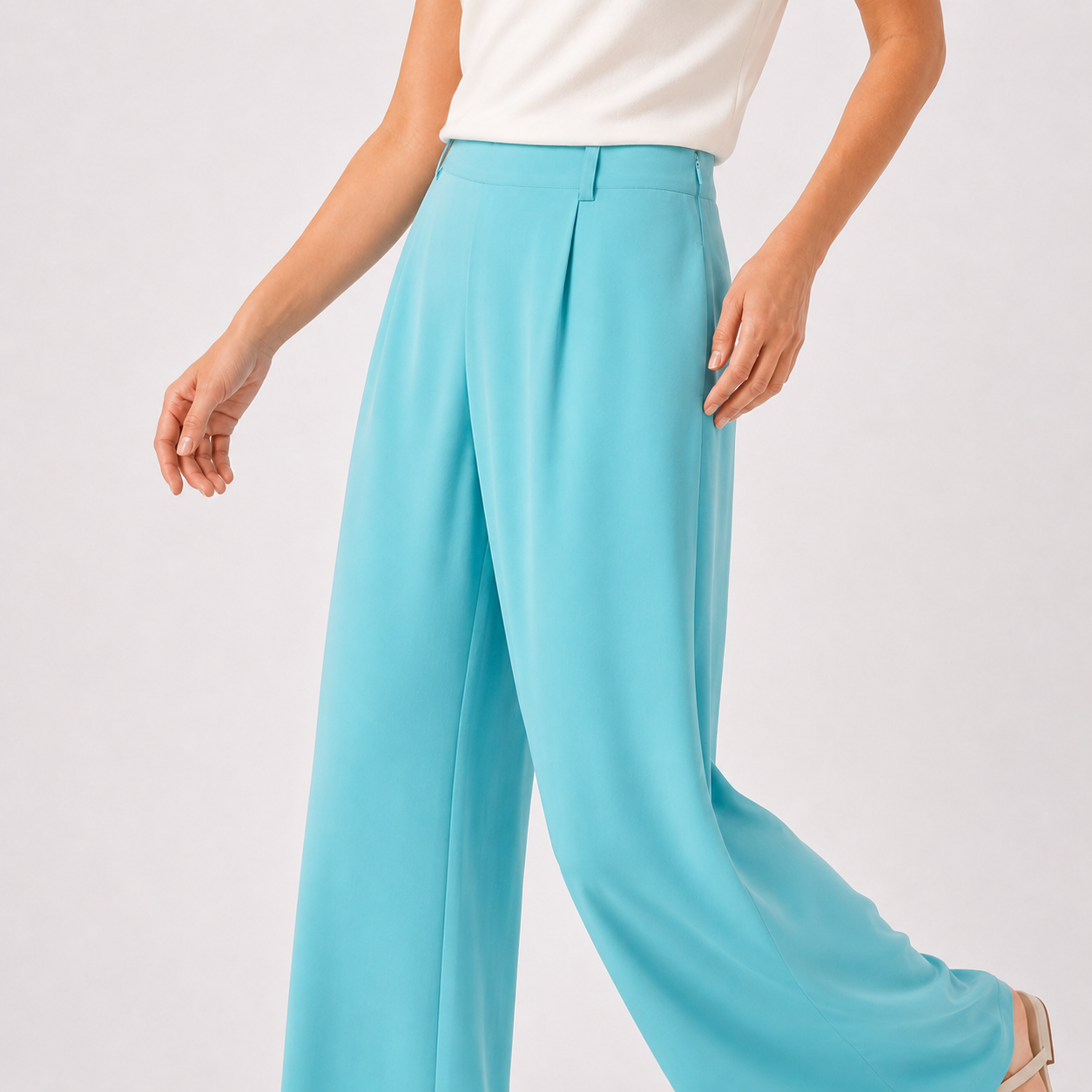 Pantaloni Vera Mont turcoaz wide leg