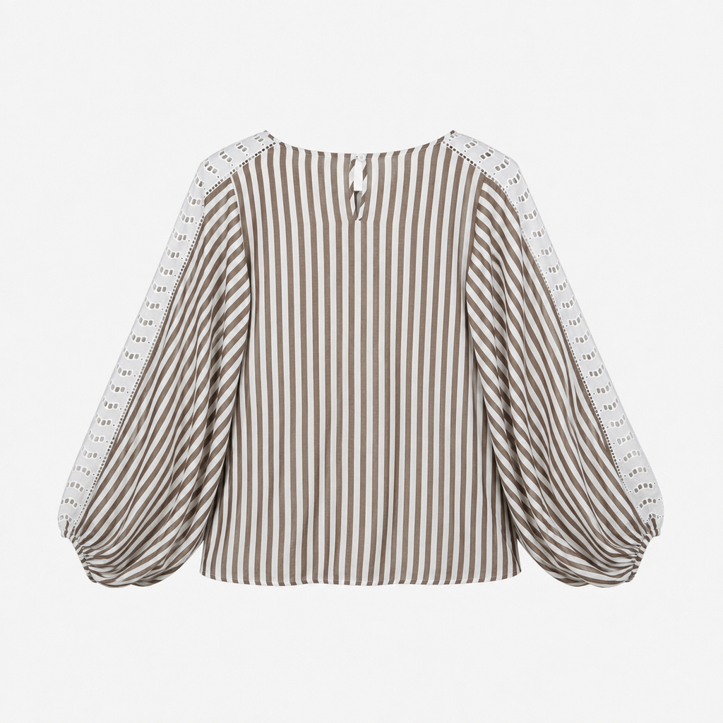 Bluză Ladies Fashion cu dungi și broderie