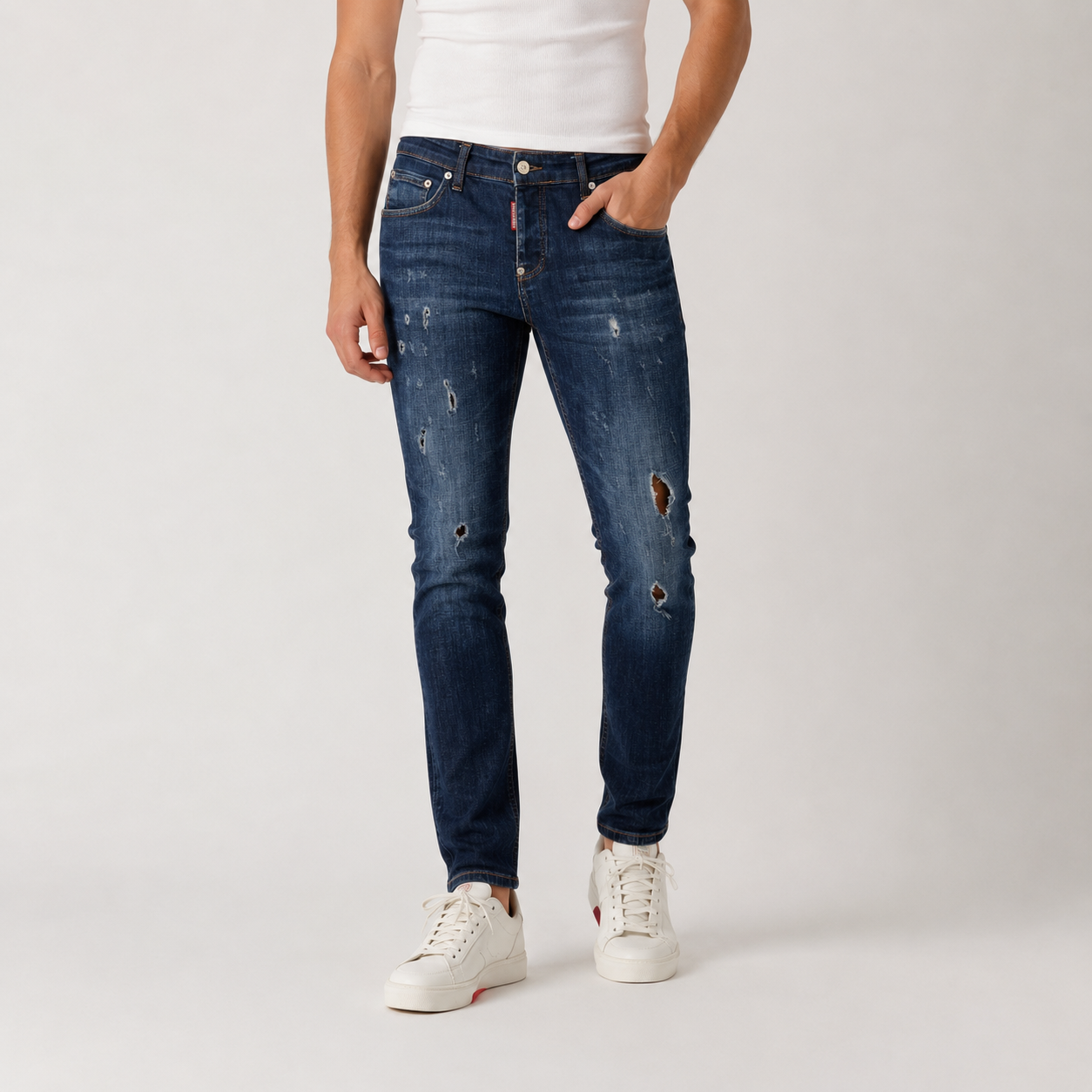 Blugi Dsquared2 Slim Jean albastru închis distressed