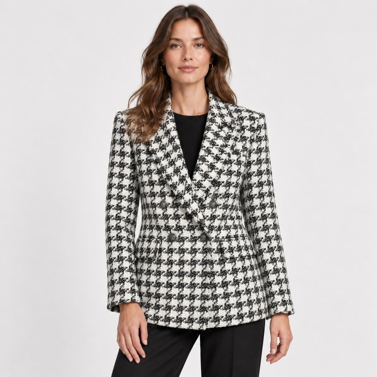 Sacou Mango din tweed cu imprimeu houndstooth