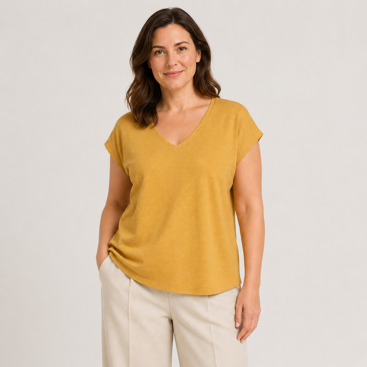 Tricou Soyaconcept galben muștar cu decolteu în V