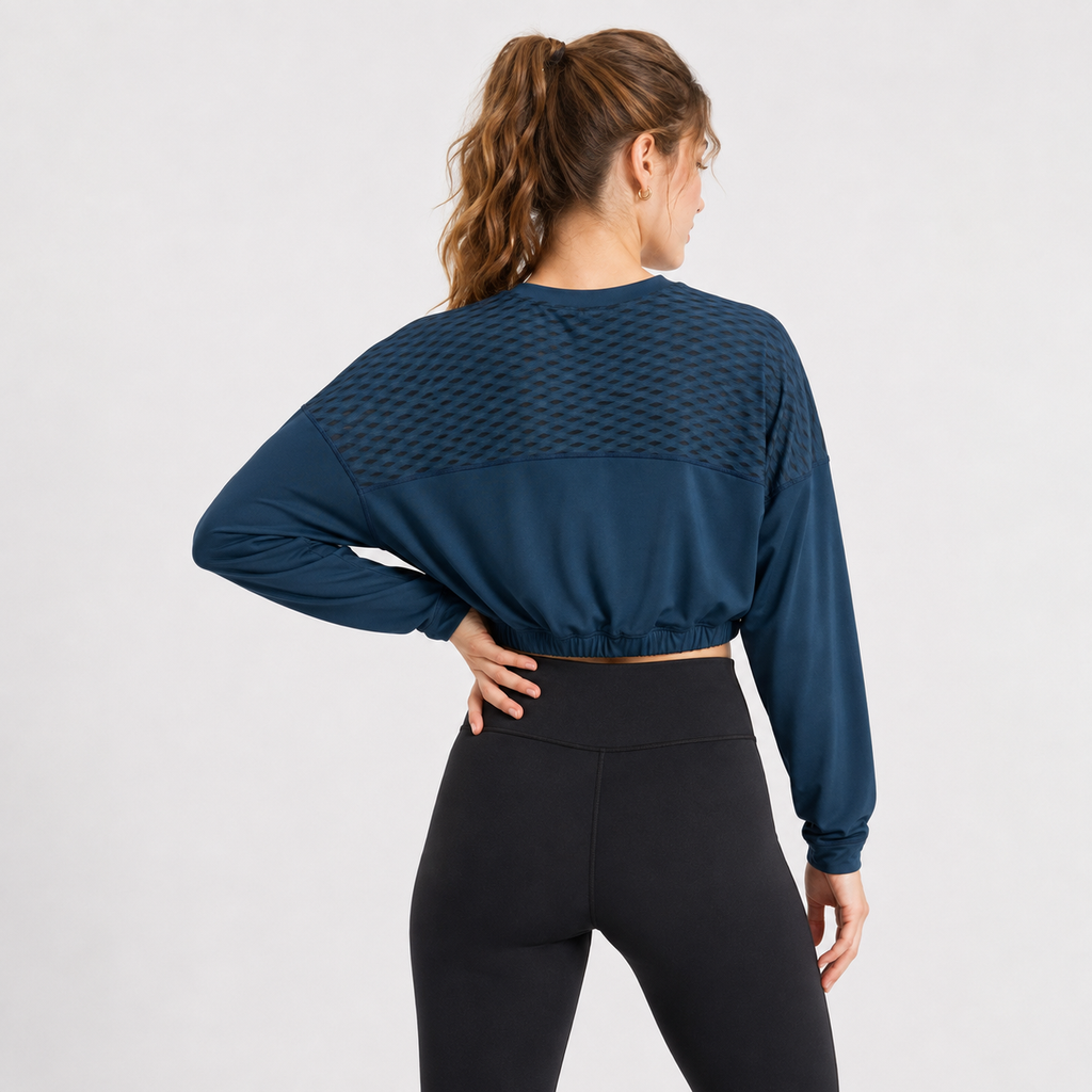 Bluză sport Puma Training cropped bleumarin cu inserții mesh