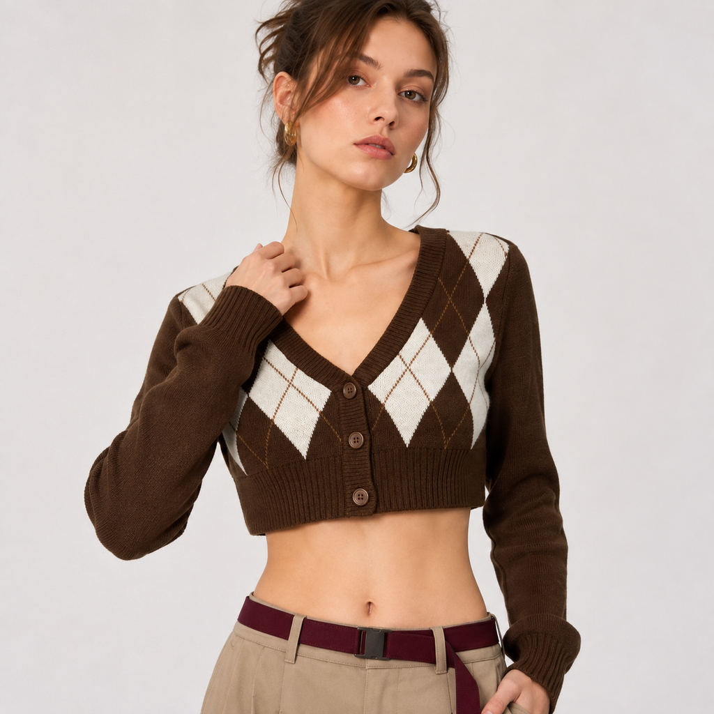 Cardigan H&M Divided cropped cu model argyle