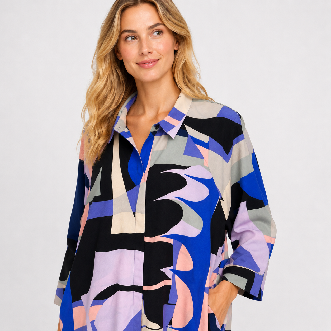 Rochie tip cămașă Monki oversized cu imprimeu abstract
