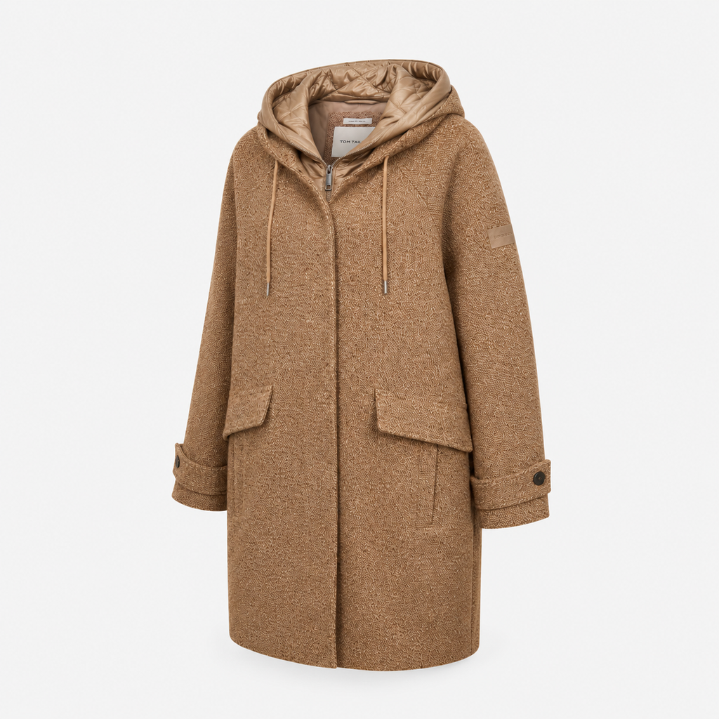 Palton Tom Tailor Fabric Mix cu glugă și inserție matlasată