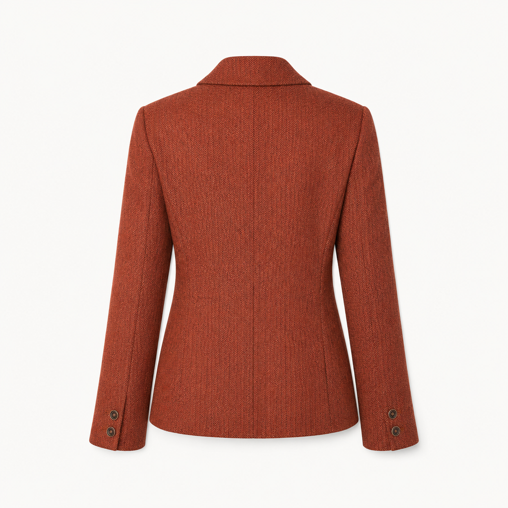 Sacou Madeleine cărămiziu din amestec de lână cu model herringbone