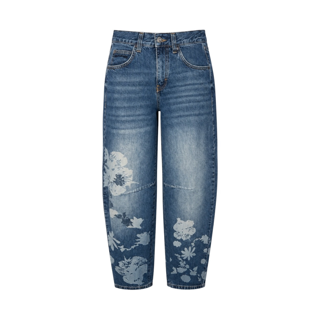 Blugi BDG Urban Outfitters barrel leg albaștri cu imprimeu floral