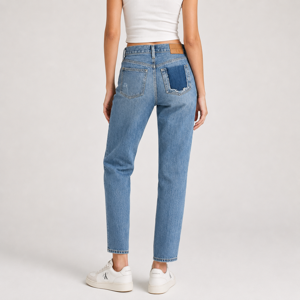 Blugi Calvin Klein Jeans High Rise Straight Ankle cu efect distressed