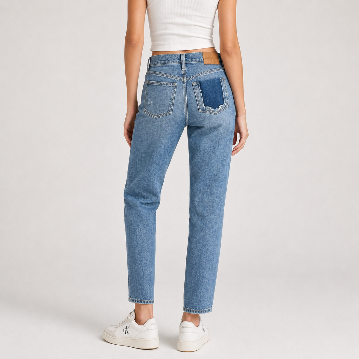 Blugi Calvin Klein Jeans High Rise Straight Ankle cu efect distressed