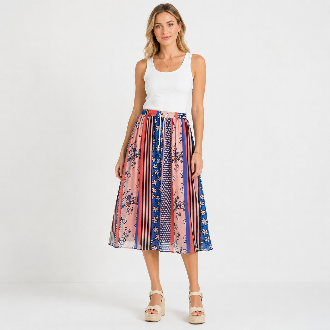 Fustă midi Marc O'Polo Denim multicoloră cu imprimeu mixt