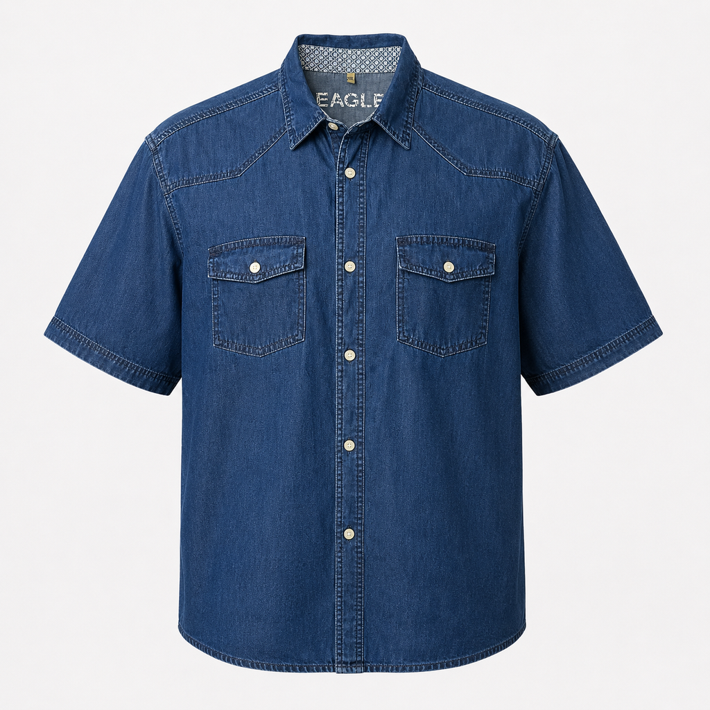 Cămașă Eagle din denim albastru cu mânecă scurtă
