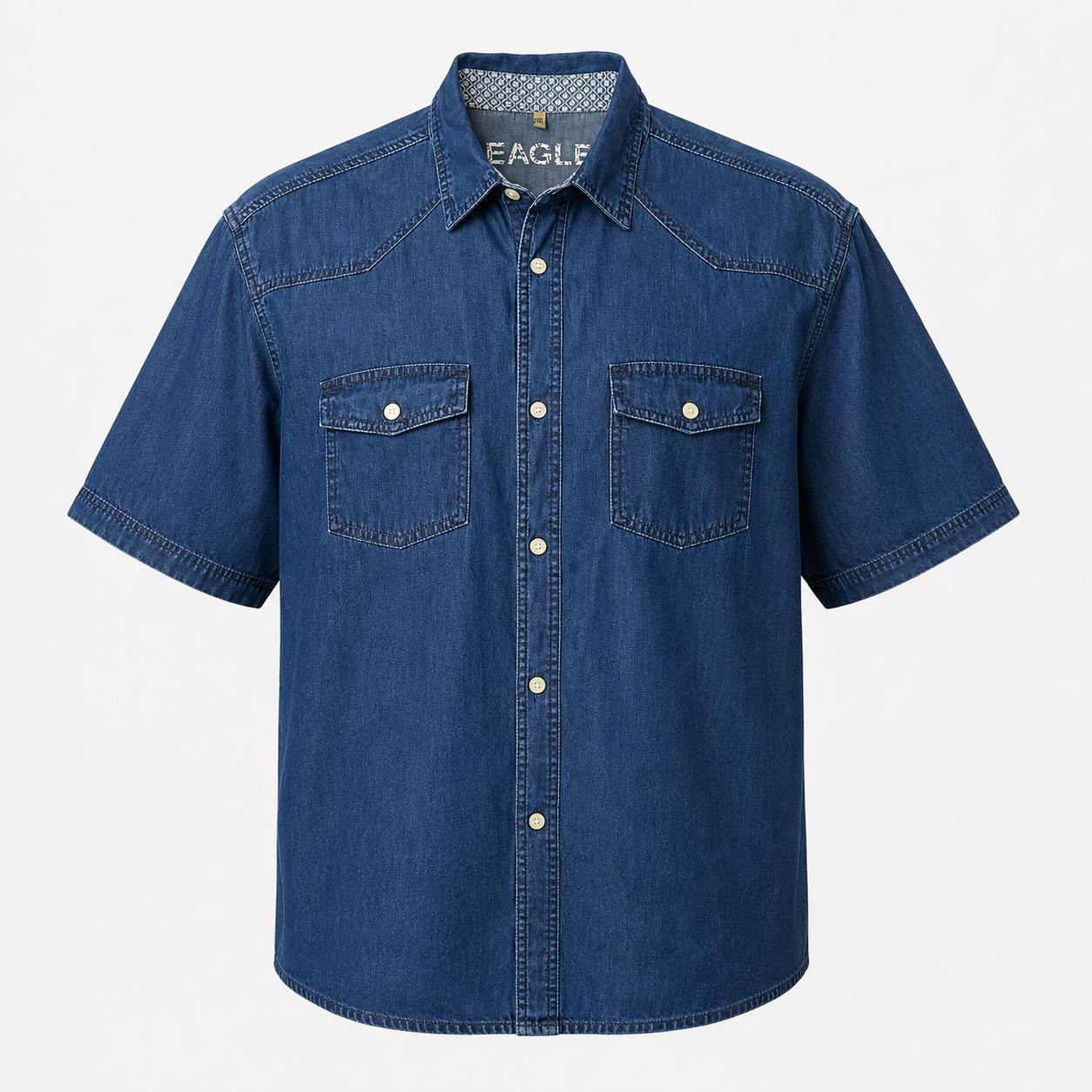 Cămașă Eagle din denim albastru cu mânecă scurtă